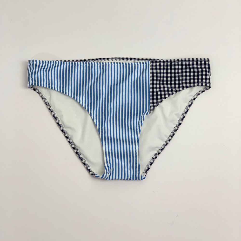 Aerie Blue & Black Seersucker Striped Bikini Bottoms Sz M